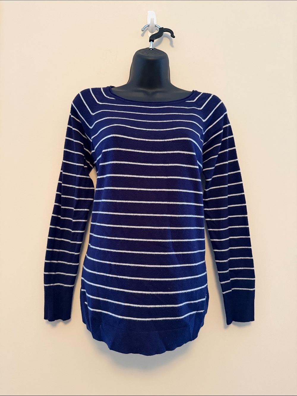 Pink Clover- Women's Navy and White Stripe Crewneck Sweater